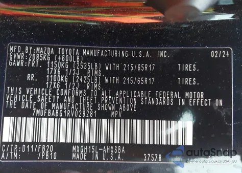 2024 Toyota Corolla Cross Hybrid Se from USA, damaged, VIN 7MUFBABG1RV028281